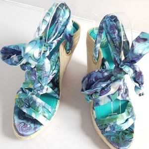 BCBG Generation • Blue Pattern Fabric Wrap Ankle Espadrille Sandal